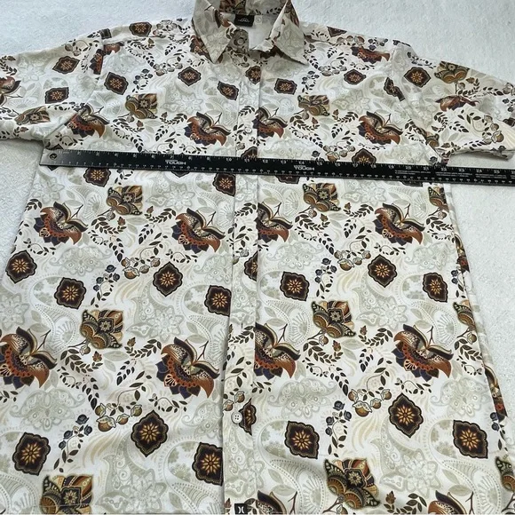 Hurley Men's White, Brown and Navy Patterned Shirt~ Size Large ~ Business Casual - Picture 3 of 7